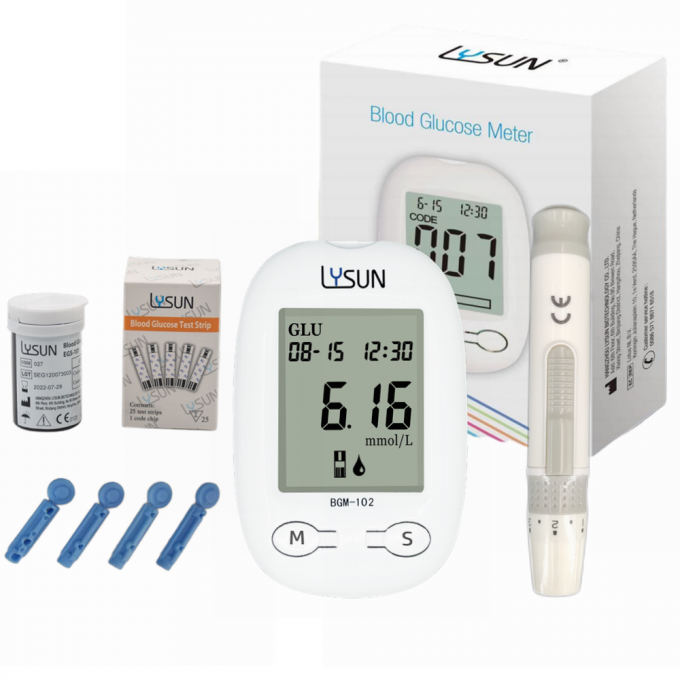 Lysun BGM-102 Blood Sugar Test Meter LCD Display Glucometer Kit 0