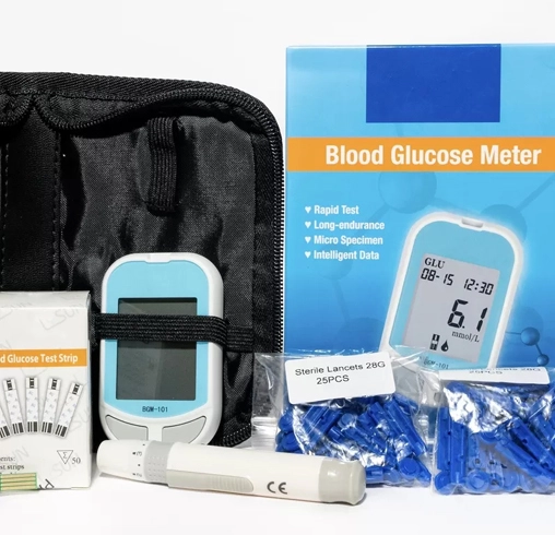 blood glucose monitor on arm